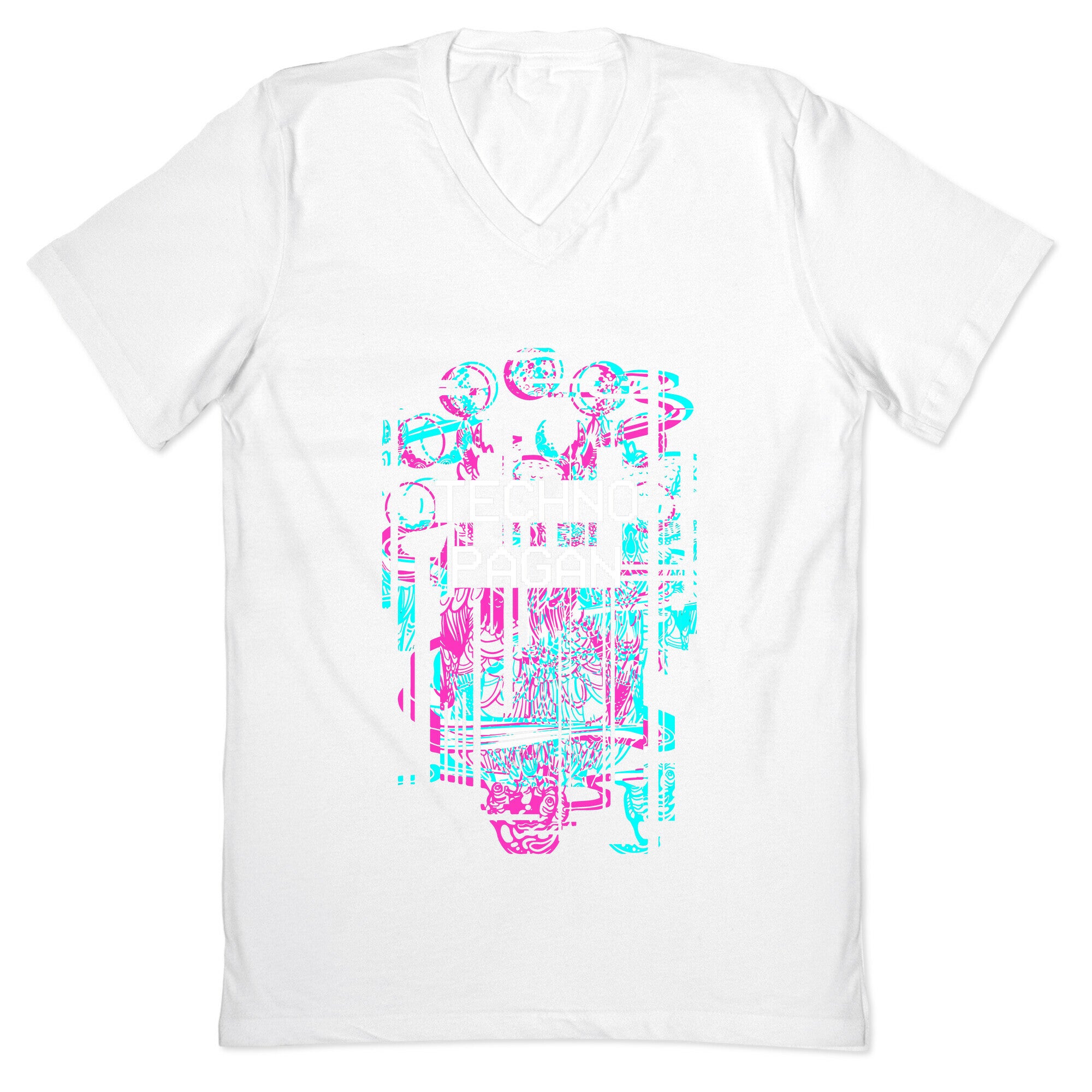 Techno Pagan Glitch Art V-Neck